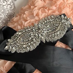 Rhinestone belt on thick black ribbon